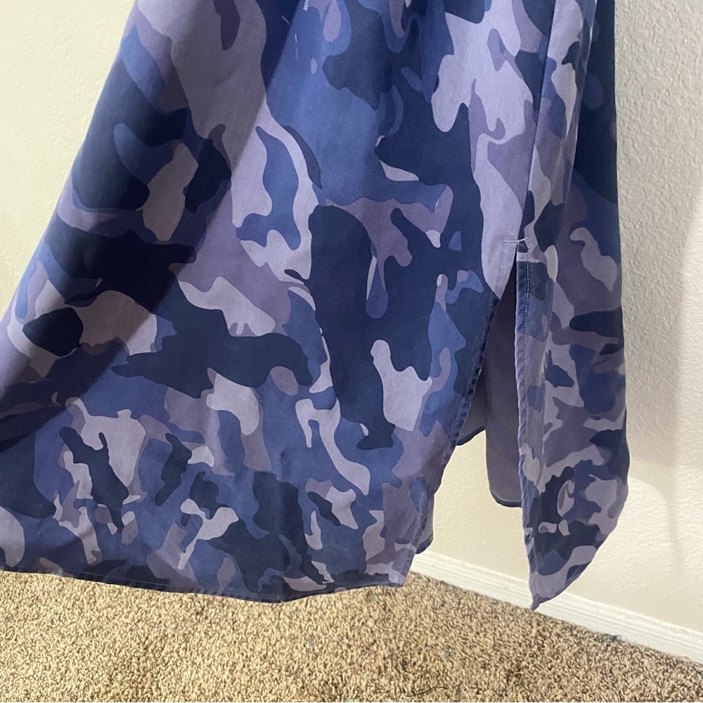 Soft Surroundings Mixed Blue Camo Button Down Belted Maxi Dress PS - Picture 10 of 11